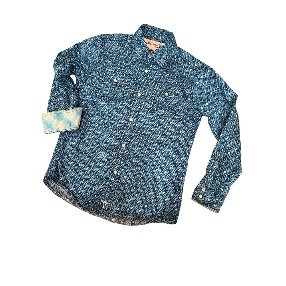Wrangler 20X Competition Advanced Comfort Youth Boy M Long Sleeve Blue Geometric